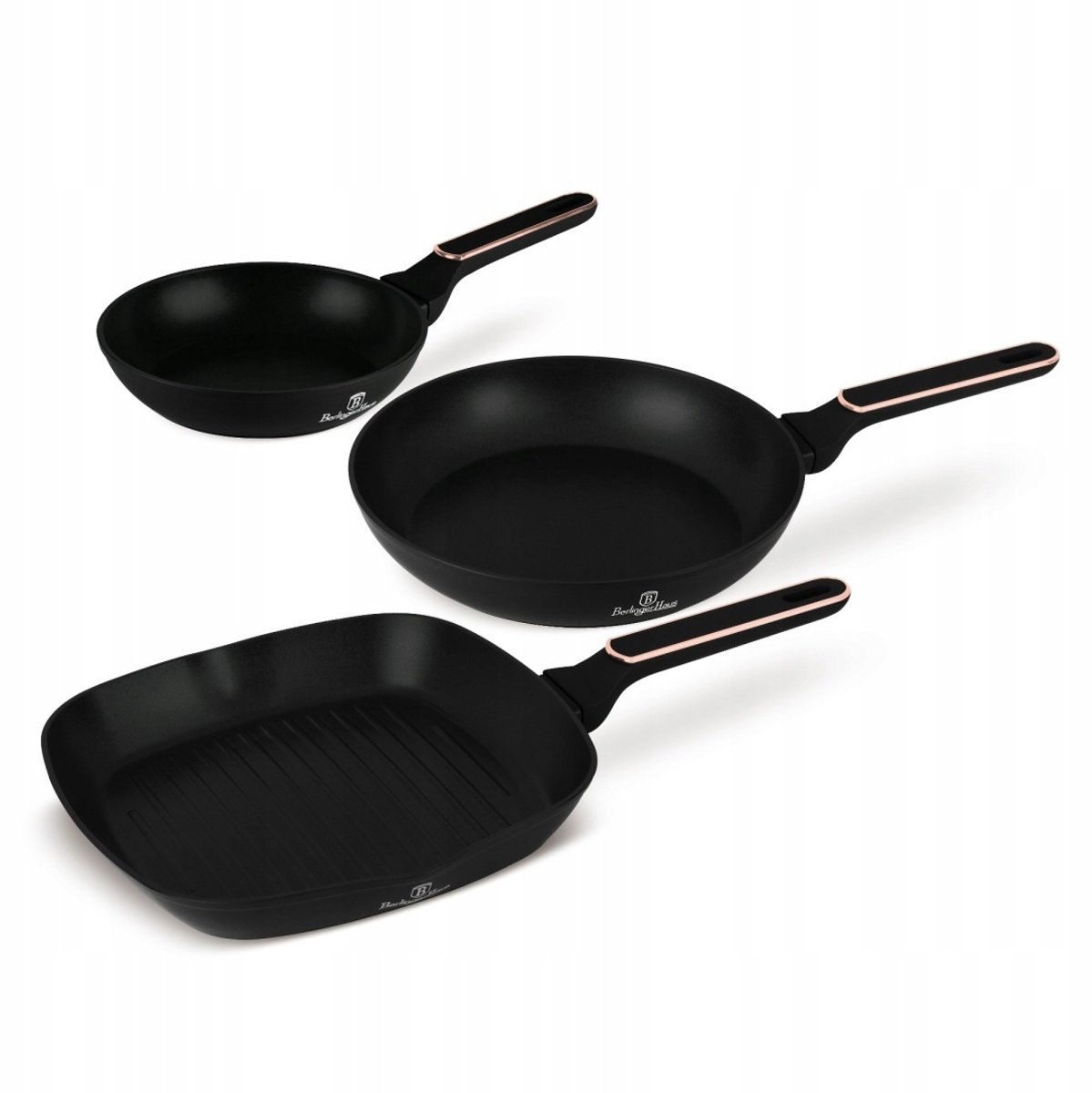 BerlingerHaus Black Rose Pannenset: 3 Koekenpannen & Grillpannen