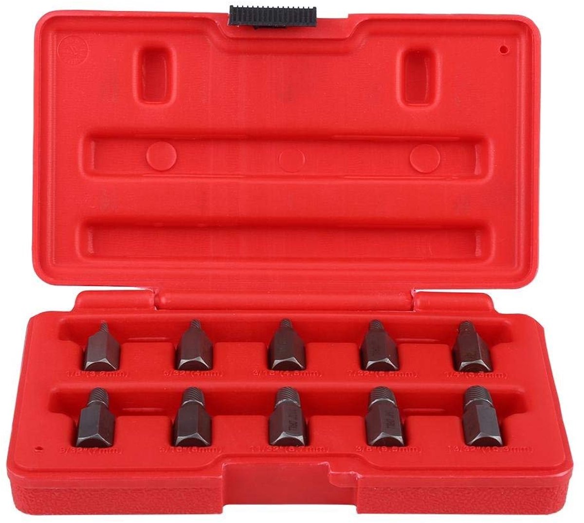 10-delige set voor het verwijderen van bouten van chroom-vanadiumstaal. Omgekeerd spiraalontwerp voor maximale grip, 3,2 mm 4 mm 4,8 mm 5,5 mm 6,3 mm 7 mm 8,7 mm 9,5 mm 10,3 mm