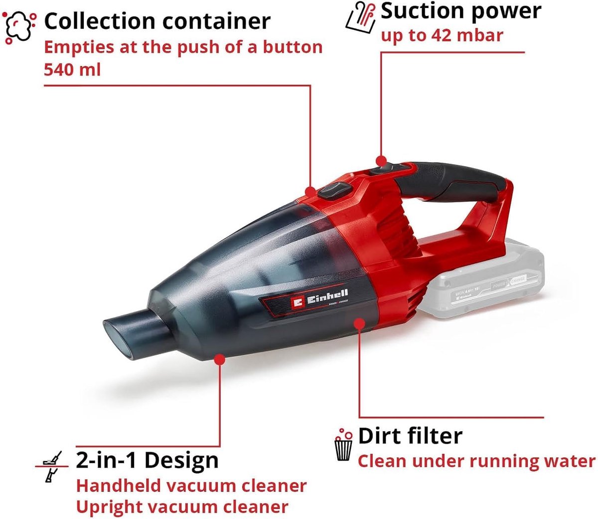 Einhell TE-VC 18 Li-Solo Kruimeldief met 540 ml Stofafzuiging - afbeelding 3