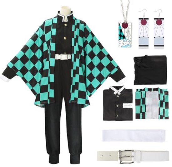 Nezuko en Tanjirou Cosplay Kostuumset voor Kinderen - Anime Kimono Cape voor Carnaval, Halloween en Kerstmis