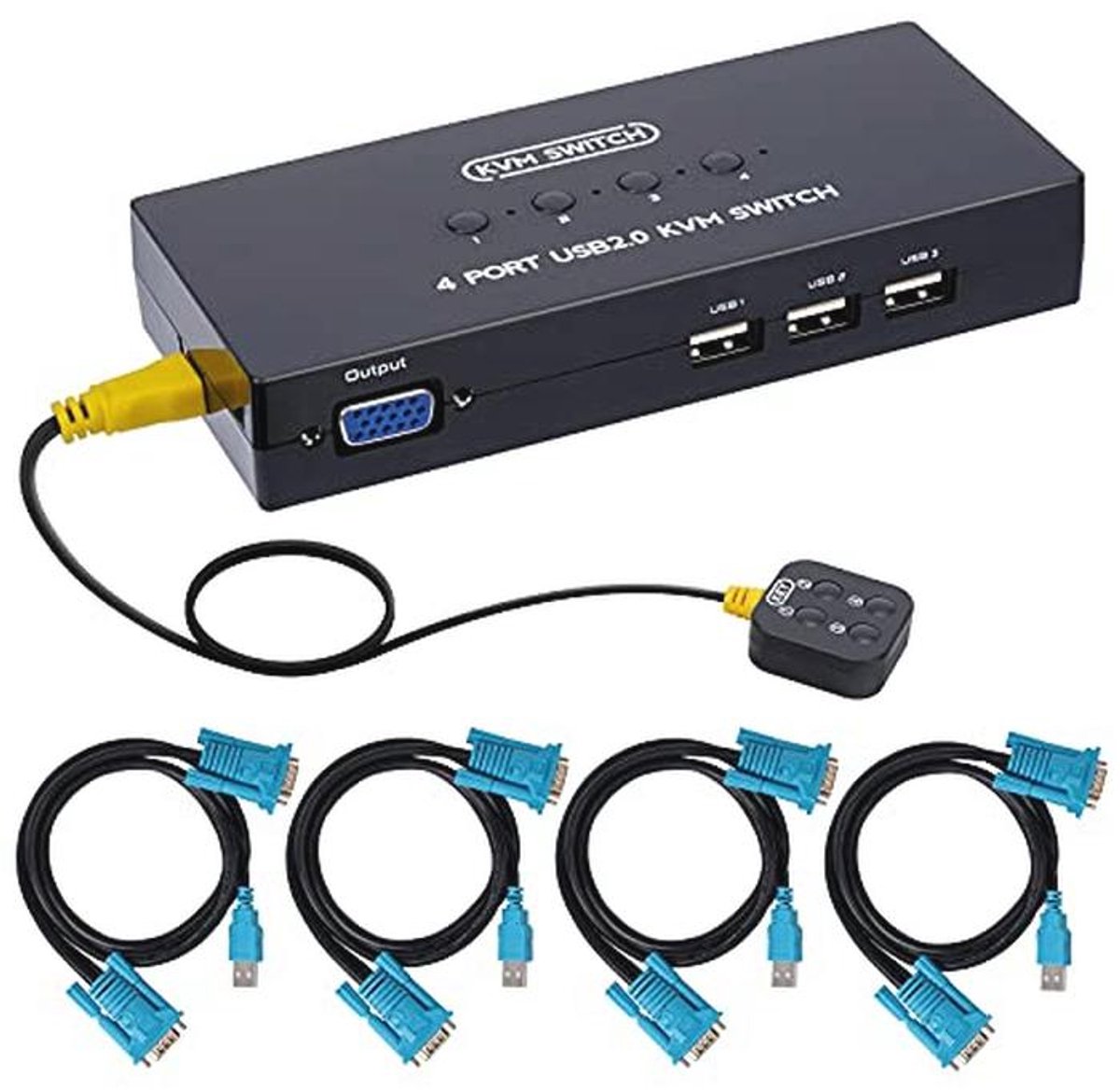 4 Poorts USB VGA KVM Switch voor het Delen van 1 Videomonitor en 3 USB Apparaten