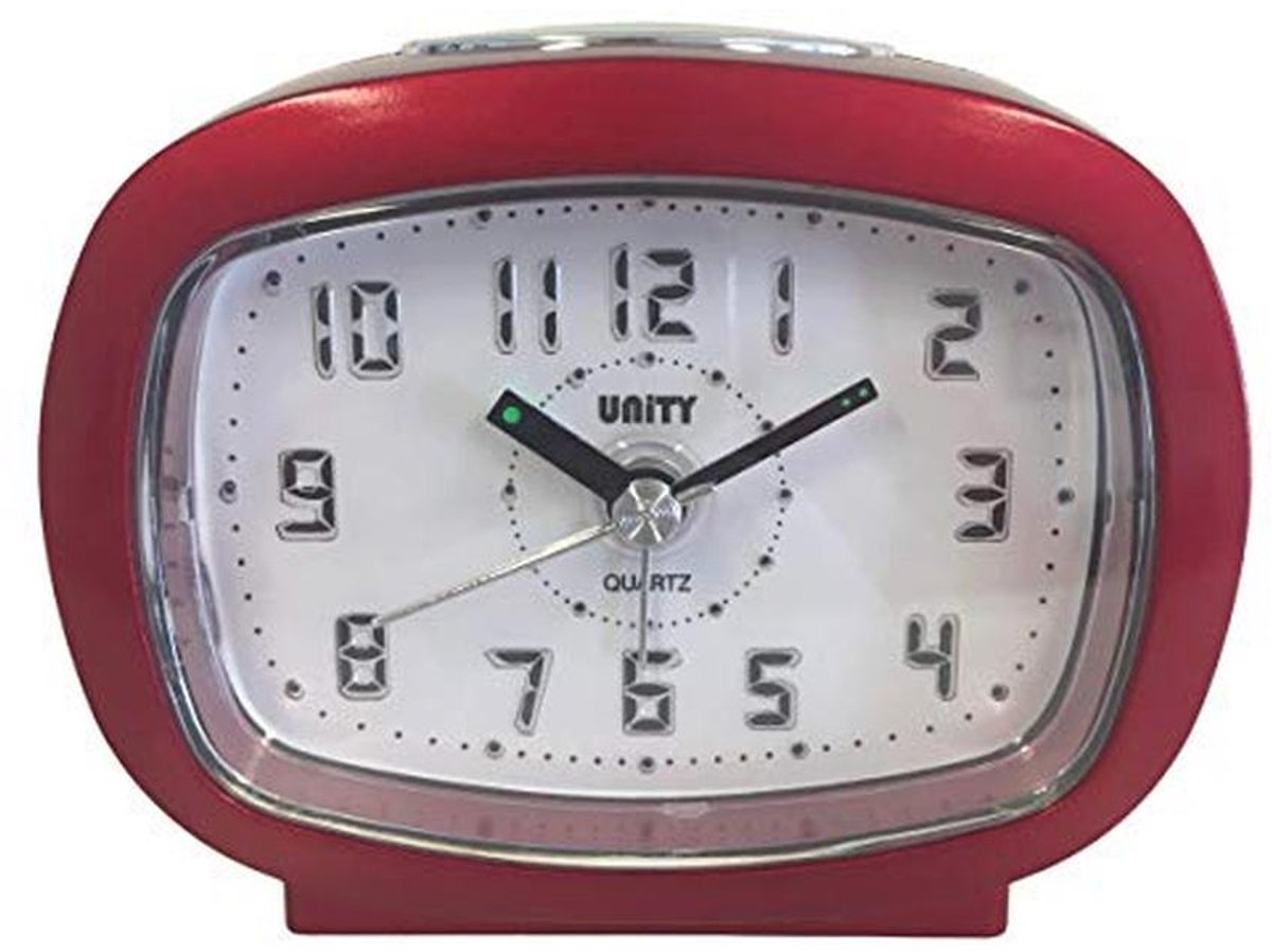 Beep wekker met LED-licht in rood en blauw, compact design 9 x 7,5 x 4,5 cm