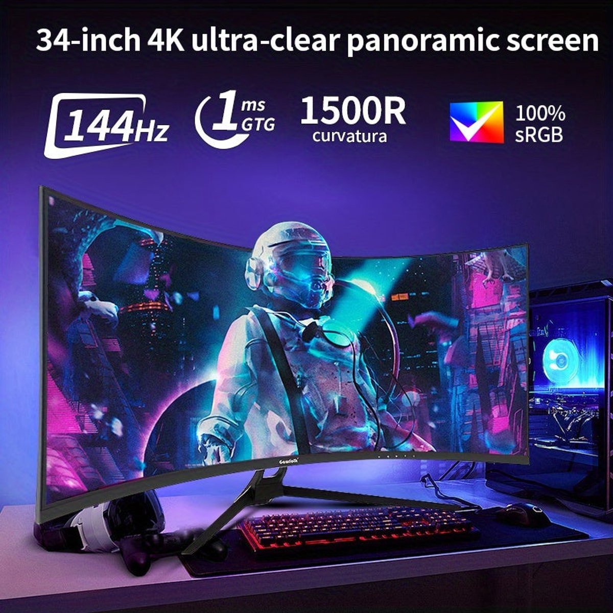 Curved Monitor - Gaming Monitor - 34 Inch - QHD+ 3440x1440 Resolutie - 144Hz Verversingssnelheid thumbnail 6