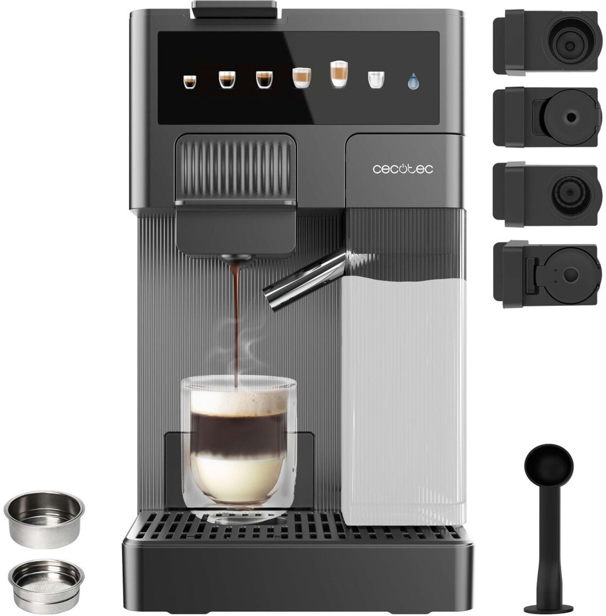 Cecotec FreeStyle Latte T Espresso Machine 1.6L 20bar Black 4in1 Pods & Ground Compatible