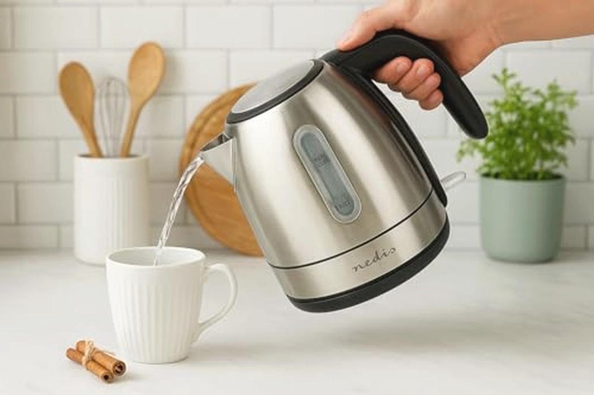 RVS Waterkoker 1L - 2200W - 360° Draaibare Sokkel - Droogkookbeveiliging - Zilver