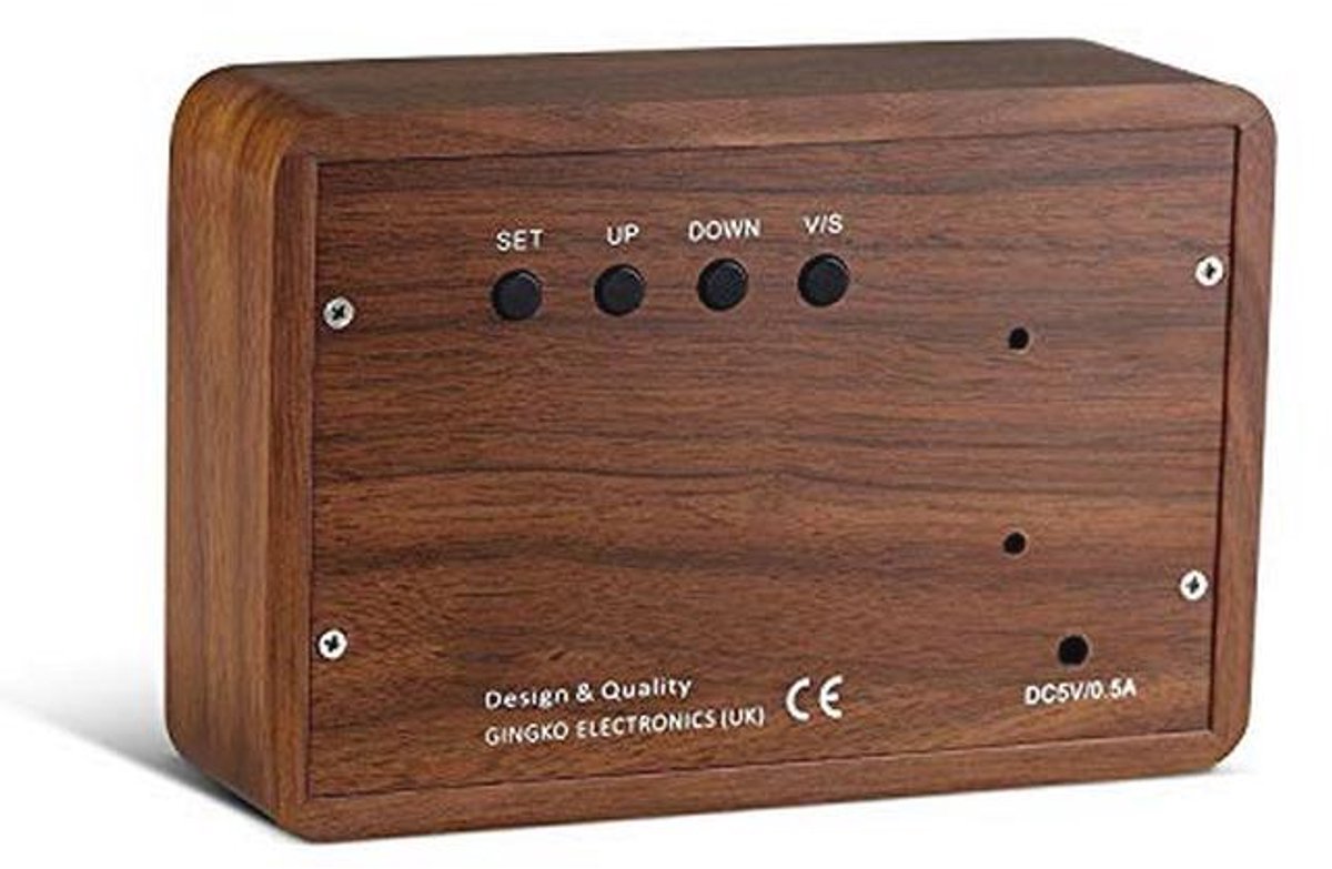 Houten wekker met LED verlichting en draagbare functie