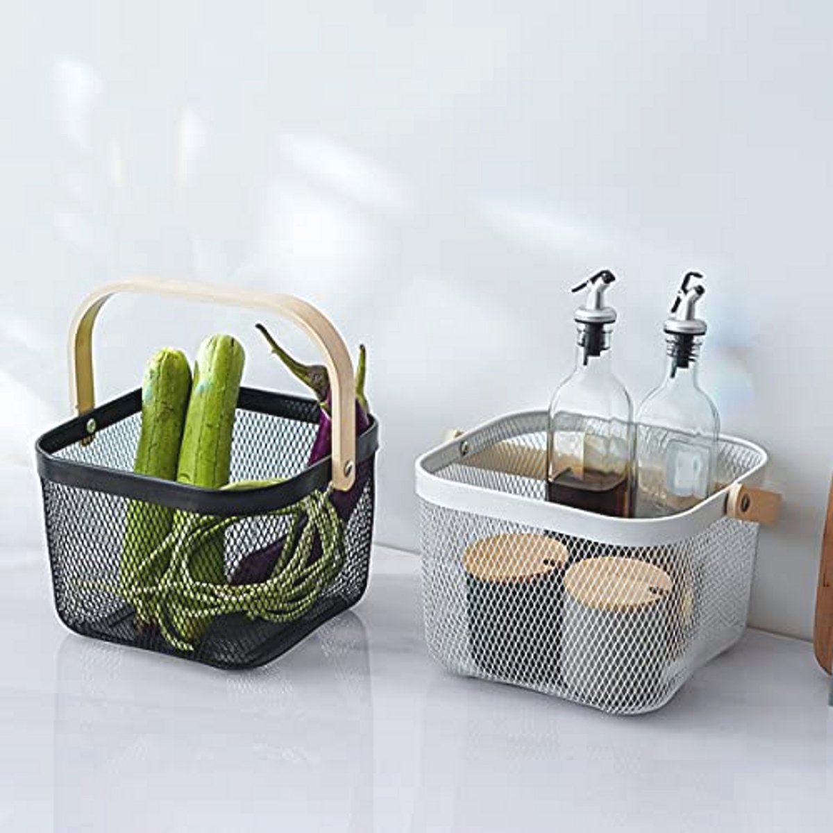 Stalen opbergmand met houten handvat - veelzijdig en stijlvol voor keuken, badkamer en decoratie — cadeau in Wonen & Interieur - foto 7