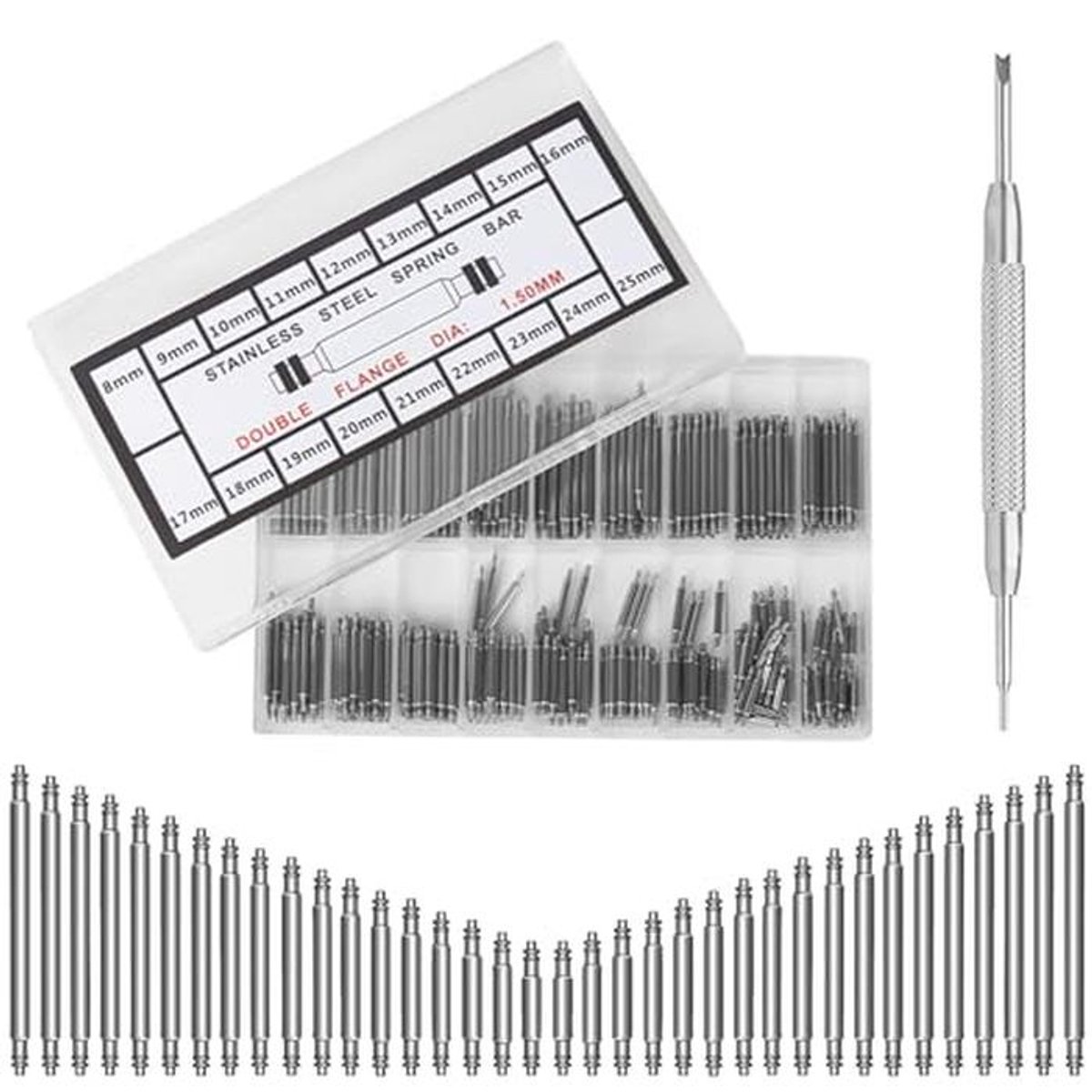 144 veerstangen voor horloge - gereedschap voor horlogebandjes - 8-25mm - diameter 1,5mm
