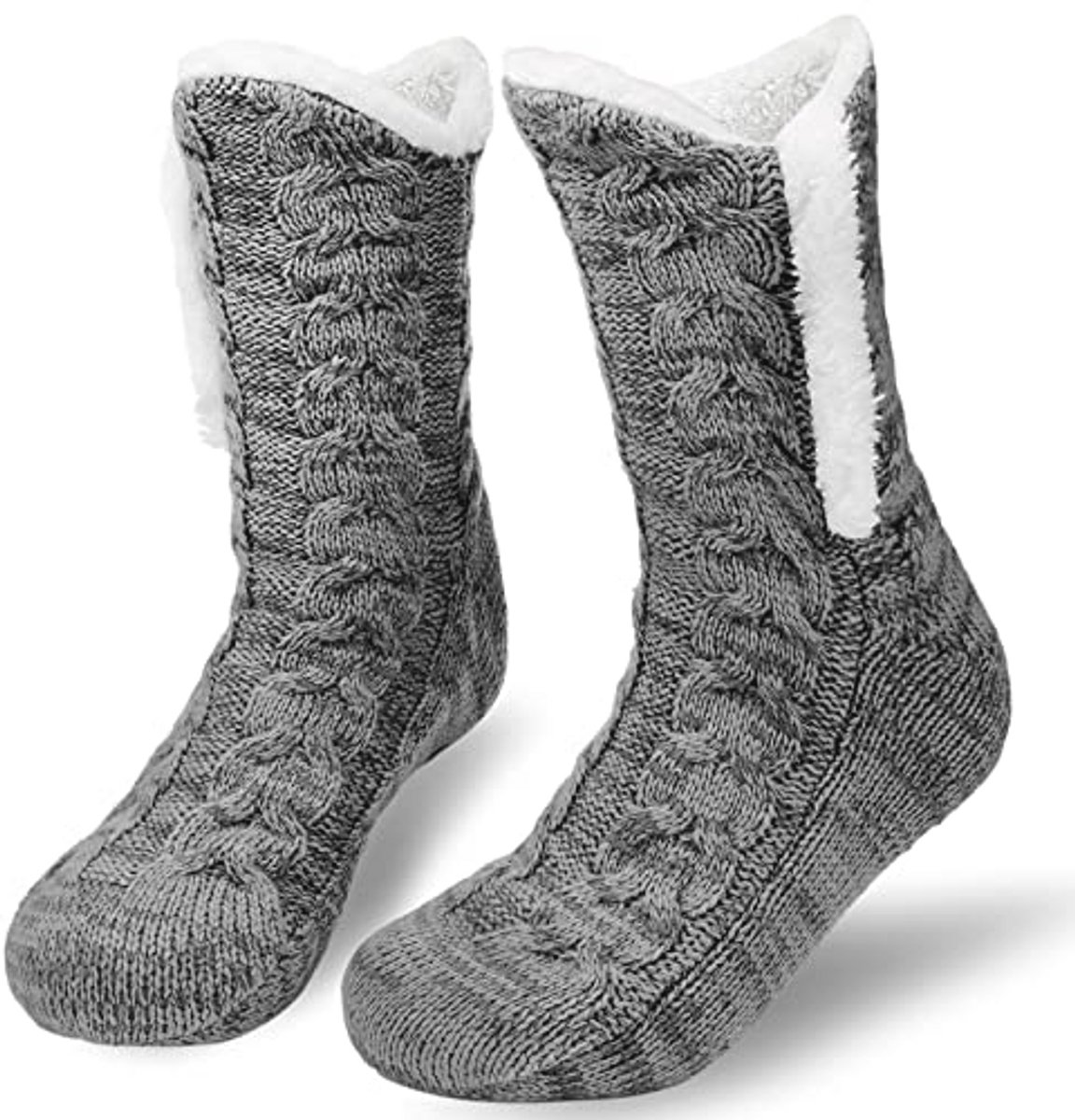 Pluizige Winterpantoffelsokken voor Dames en Heren met Antislip Noppen - Thermische Gebreide Sokken voor binnen
