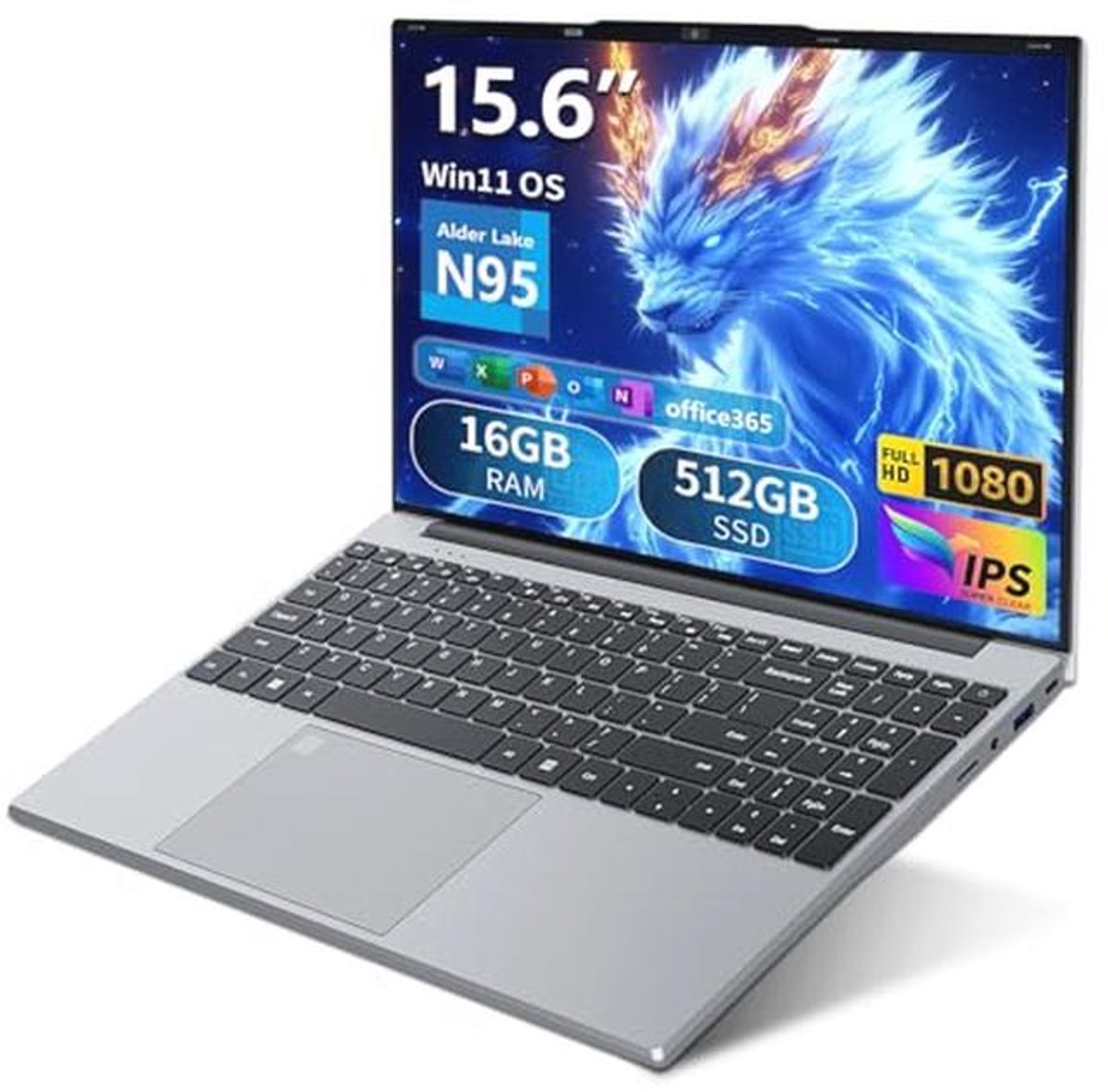 15,6 inch Laptop met Windows 11, 16 GB RAM, 512 GB SSD en Office 365
