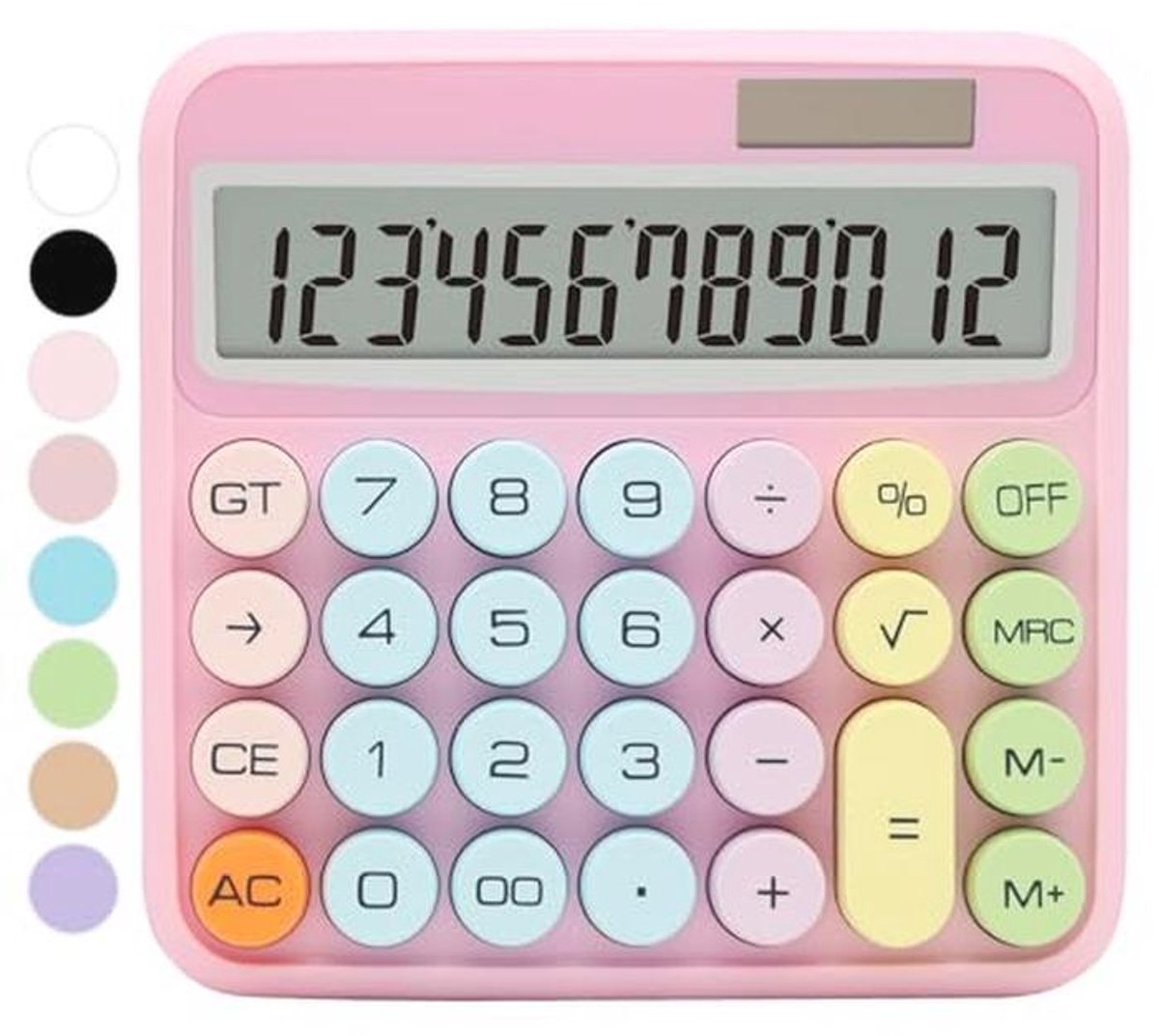 Standaard Roze Rekenmachine met 12 Cijfers, Groot LCD Scherm en Grote Knoppen - Leuk Kantooraccessoire voor Dames