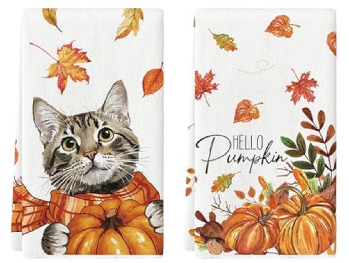 Herfst Keukendoeken Set van 2 - 42 x 65 cm met Esdoornbladeren en Pompoenen