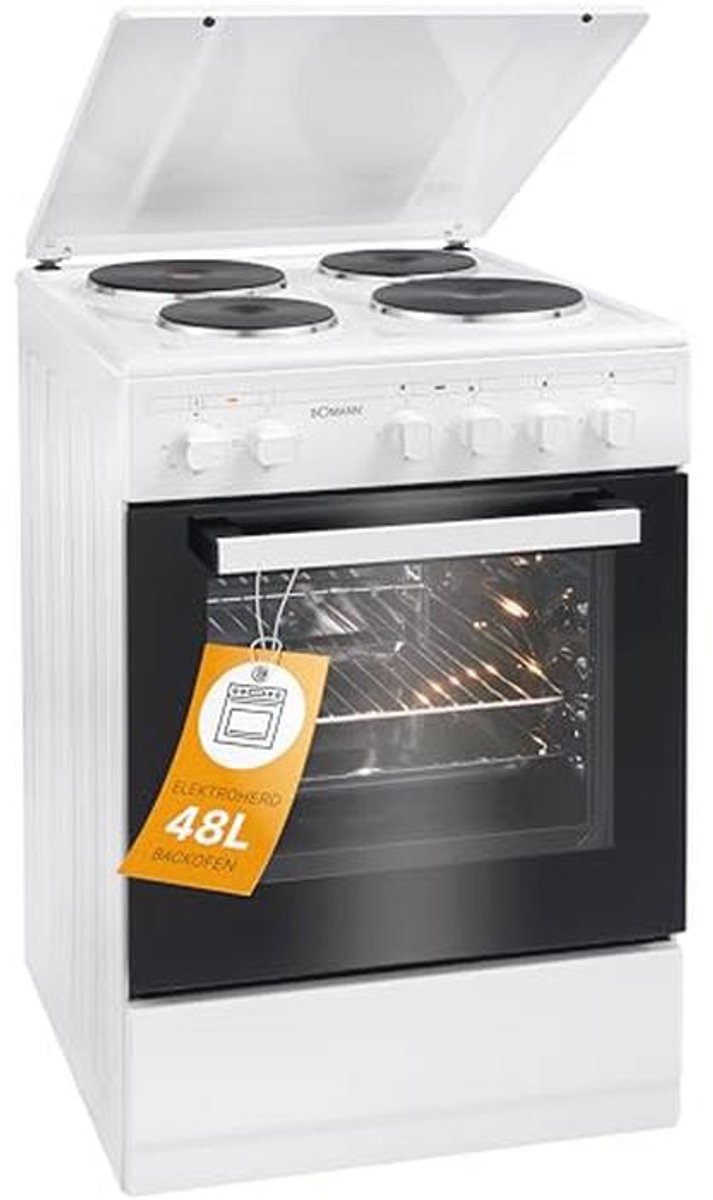 Bomann® Oven 50 cm met fornuis | Elektrische kookplaat vrijstaand 50 cm met 4 kookplaten | Staande oven met oven 48L | Boven-/onderwarmte | 40°C - 240°C | incl. plaat & grillrooster | Elektrisch