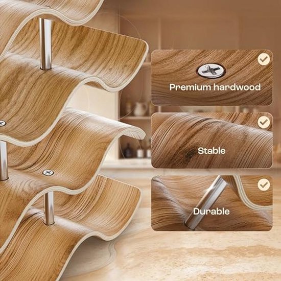 Dreiklang – be smart Houten wijnrek voor 14 flessen | Stabiel en vrijstaand, modern en decoratief design | Compact en ruimtebesparend, klein en smal, 4 niveaus (43 × 37 × 15,7 cm