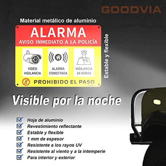 Reflecterend Alarm Bord 18x25cm - Videobewaking Metalen Bord Voor Verboden Toegang Tot Privé Eigendom - Duurzaam, Waterdicht, UV-Bestendig - Set Van 2 Stuks van Merkloos — afbeelding 3