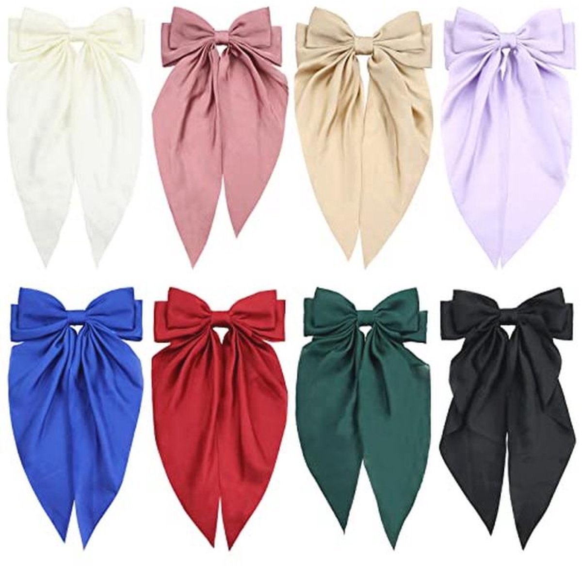 Grote Satijnen Haarstrikken Set van 8 – Oversized Kleurige Haaraccessoires voor Vrouwen