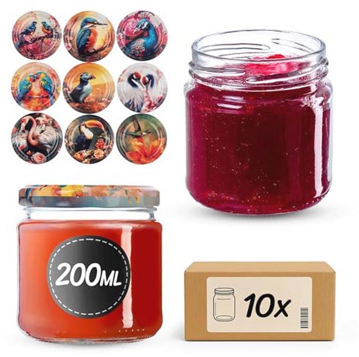 Set van 10 potten van 200 ml met schroefdeksel - ideaal voor jam, conserven en opslag