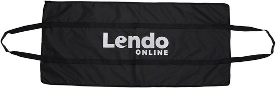 Zwarte, platte draagtas met de tekst 'Lendo ONLINE' in witte letters.