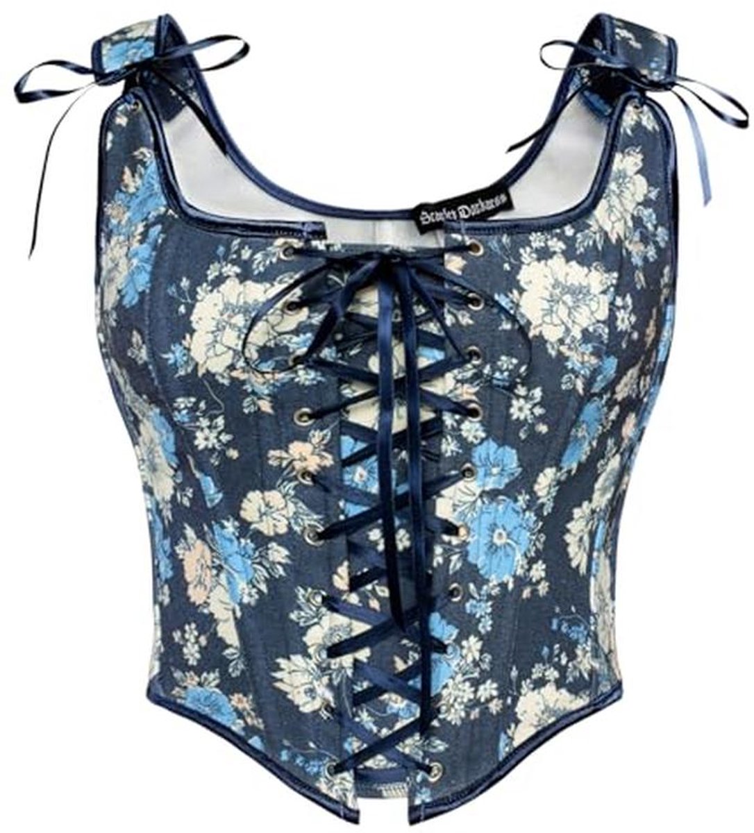Dames Renaissance Corset Top Vintage Bloemenprint Corsage Vest