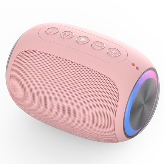 Roze Bluetooth Speaker Draagbaar met Dubbele Bas, RGB Licht, 10 Uur Batterij, Kunststof, 14×10 cm