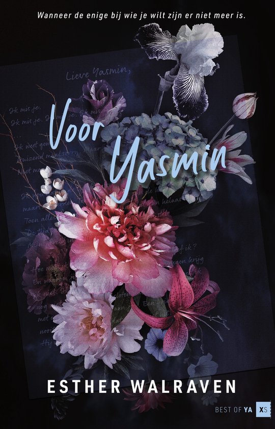Boekcover 'Voor Yasmin' met bloemen en de tekst 'Voor Yasmin' en 'Esther Walraven'.