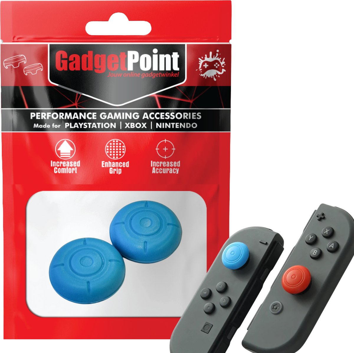 Gadgetpoint - Thumb Grips voor Nintendo Switch Joy-Con Controllers - Gaming Thumbgrips - Performance Anti-Slip Thumbsticks - Bescherming Accessoires - Thumbgrip- Blauw