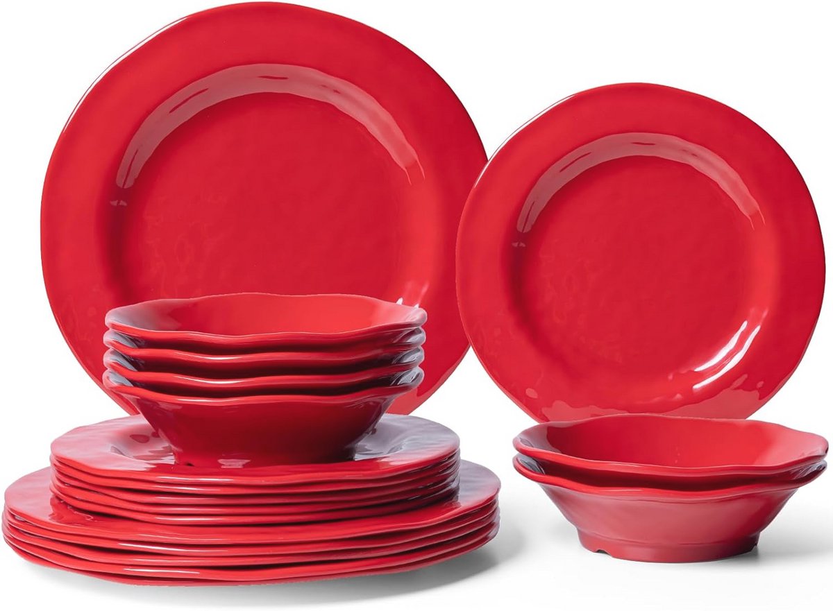 Set van 18-delige lichtgewicht en breekbestendige melamine servies