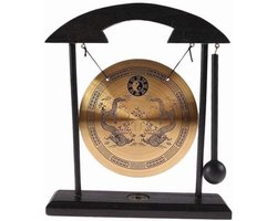 Gong met Chinese Draak - Houten en Koperen Zen Decoratie - Aziatisch Cadeau voor Thuis en Kantoor