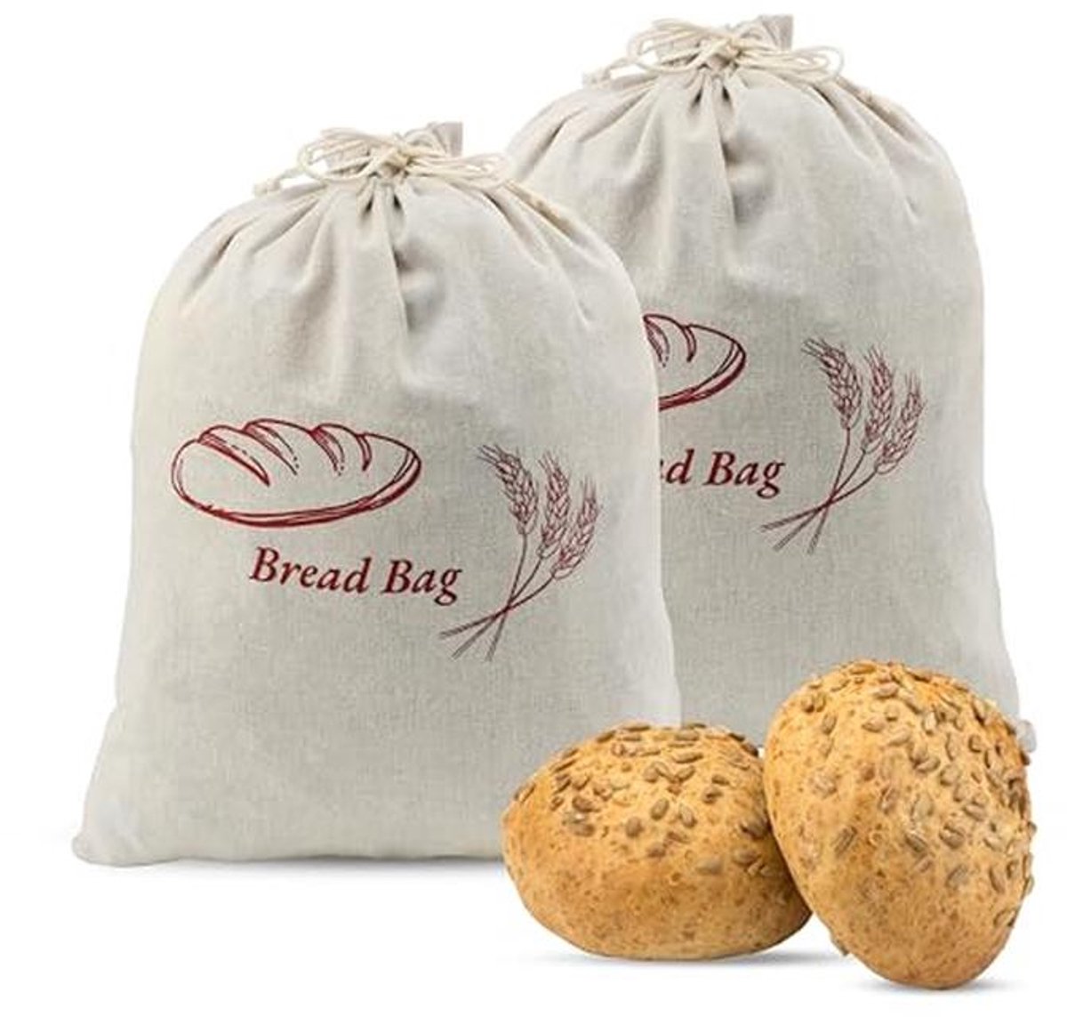 Linnen broodzakken – 2 stuks – Voor het vers houden van brood – 40 x 30 cm