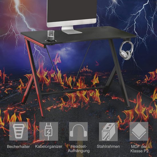 Ergonomische Gamingtafel met Bekerhouder en Koptelefoonhaak - Zwart 105 x 55 x 75 cm van Merkloos — afbeelding 3