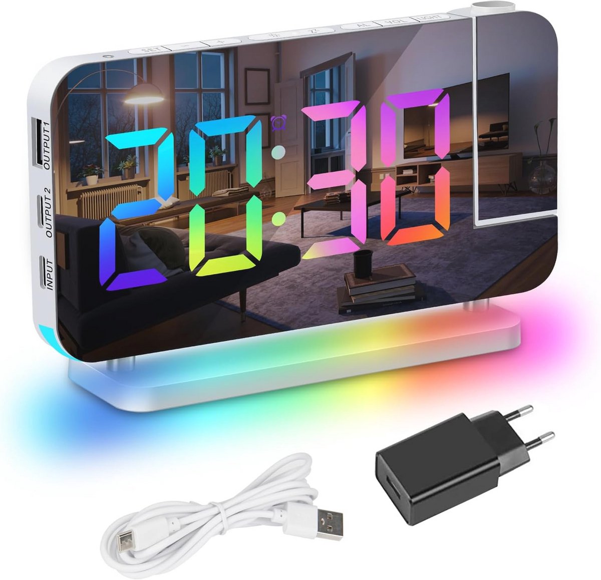 Digitale Projectiewekker met Draaibare Projector en RGB-nachtlampje
