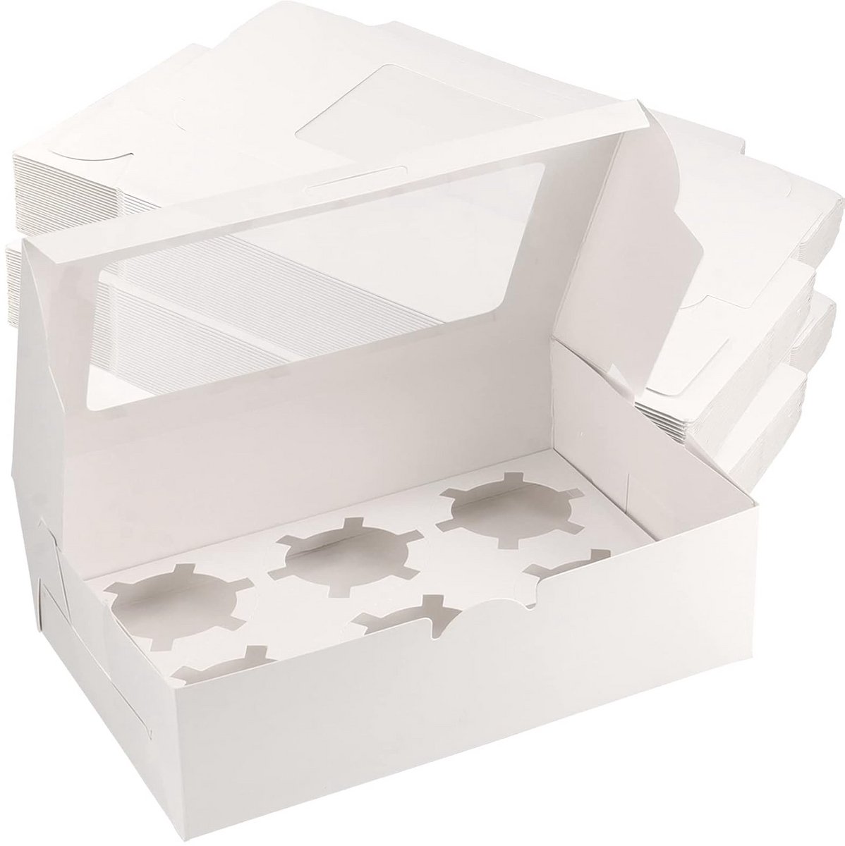 Witte Cupcake Dozen 6 Gaten - 25 Pack Kartonnen Houder Met Venster voor Muffins en Gebak