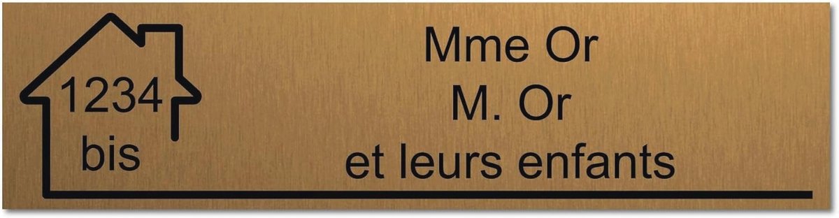 Gepersonaliseerd Gegraveerd Naam en Huisnummer Plaatje, 10 x 2,5 cm, Zelfklevend in Goudkleur