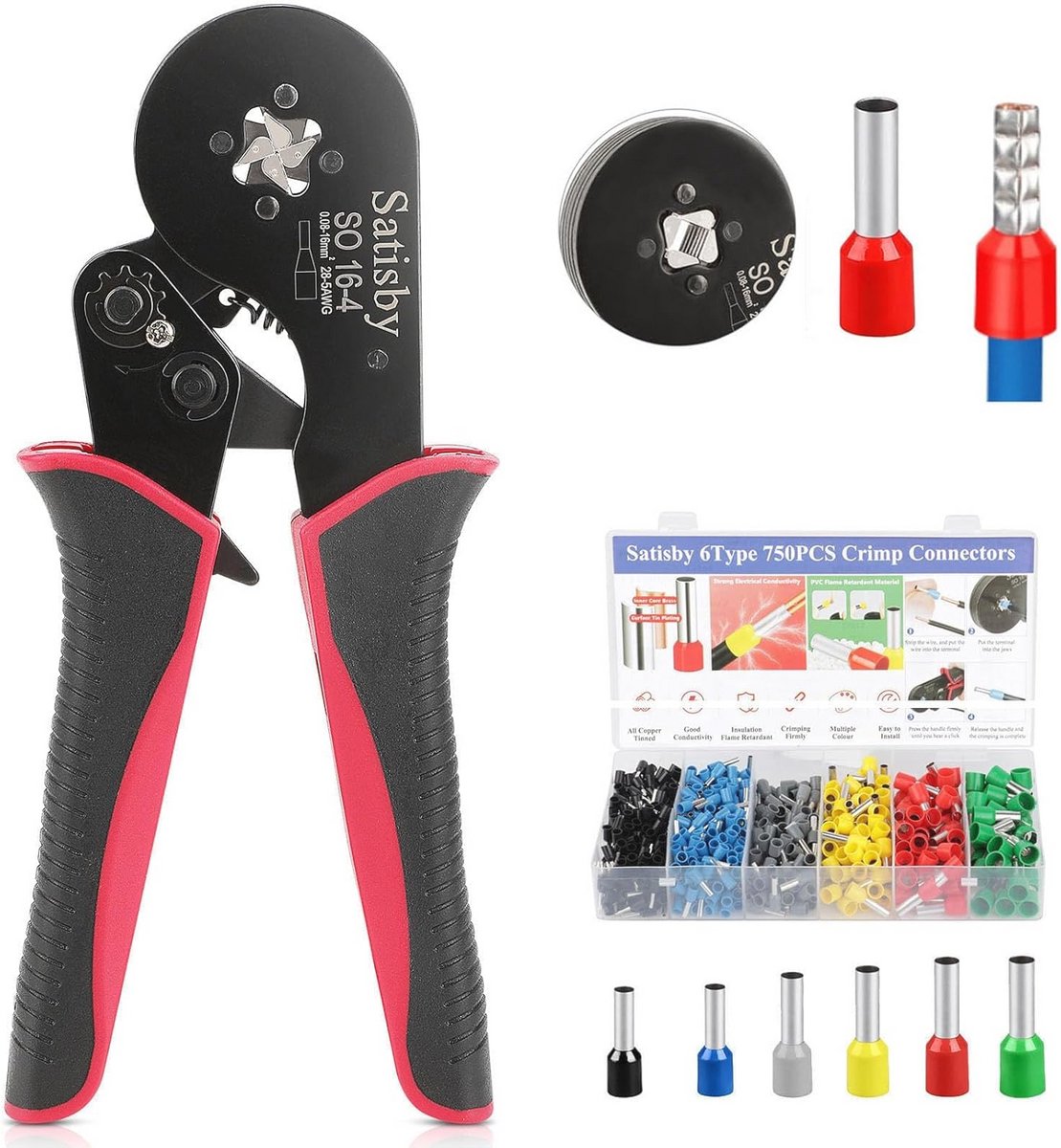 Krimptang Set voor Adereindhulzen tot 16mm² met 6 Soorten