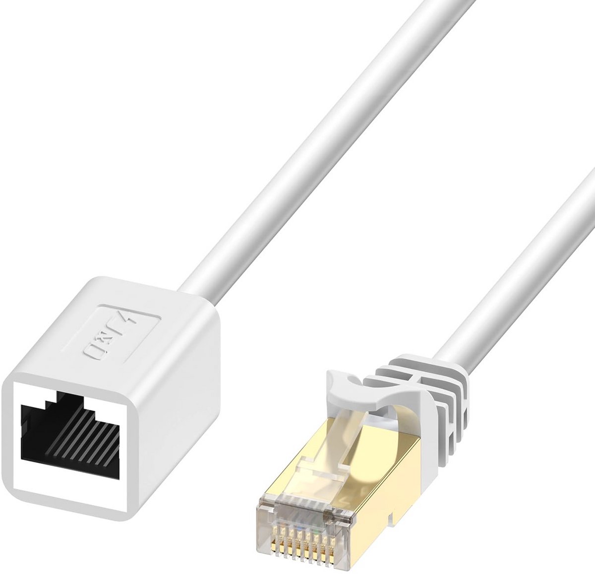 J&D Ethernet Extension Cable (1-Piece), RJ45 Cables Shielded Male to Female Cat 6 Ethernet Extension Cable Adapter Supports Cat6/Cat5e/Cat5 Standards, 2.7 Meters, White
