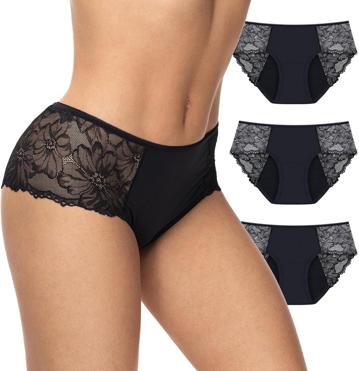 Feel Natural - Set menstruatieslips met bloemenmotief - Wasbaar en lekvrij - Ideaal voor gemiddelde menstruatie - Discreet comfort, absorberend - Hygiëne voor dames, naadloze absorberende bescherming,