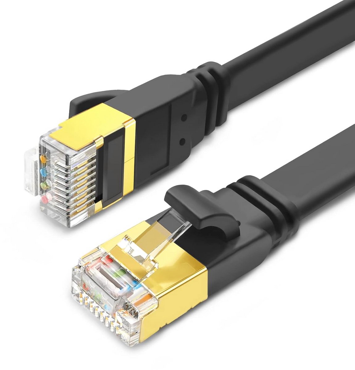 Yauhody CAT 8 Ethernet Cable 2m 2pcs Cable Ethernet 40Gbps 2000MHz RJ45 Network Cable (Black, 2 m 2 pieces)