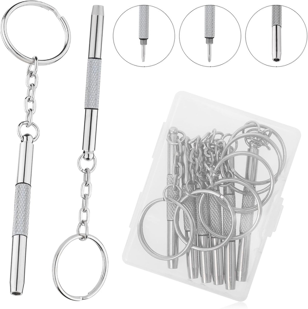 6 Pcs Mini Eyeglasses Screwdrivers - 3-in-1 Glasses Repair Kit - Stainless Steel Keychain Precision Small Screwdriver voor Sunglasses - Jewelry en Watch Repair