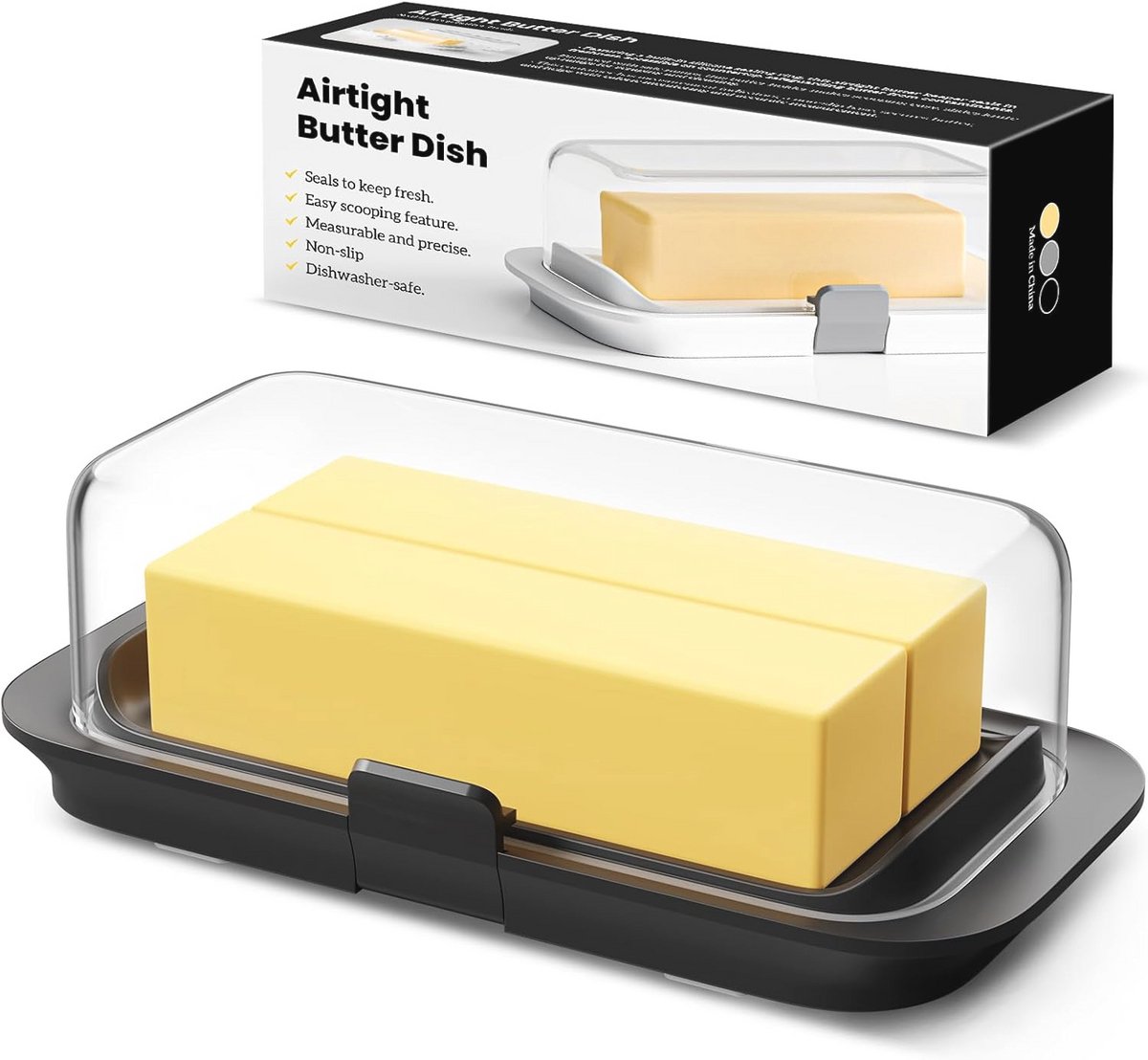 Pisol Botervloot met Deksel Voor Aanrecht en Koelkastdeurplank, 250g Botervloot Luchtdichte Boterbewaarder Voor Europese/Kerrygold-boter/Franse Boter