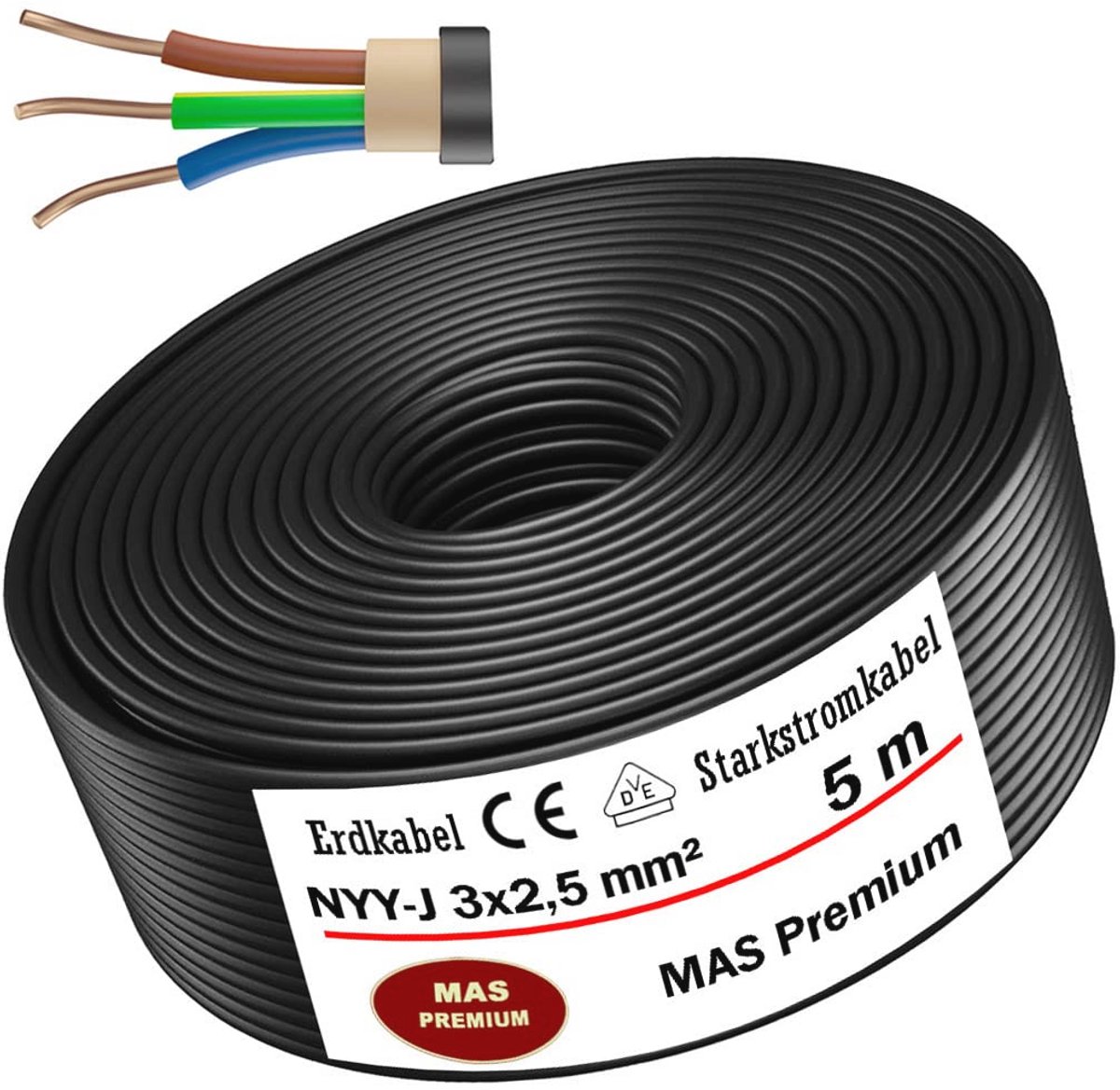 Aardkabel 3 x 2,5 mm² voor buiteninstallatie - eléctrica stroomkabel tot 130 m
