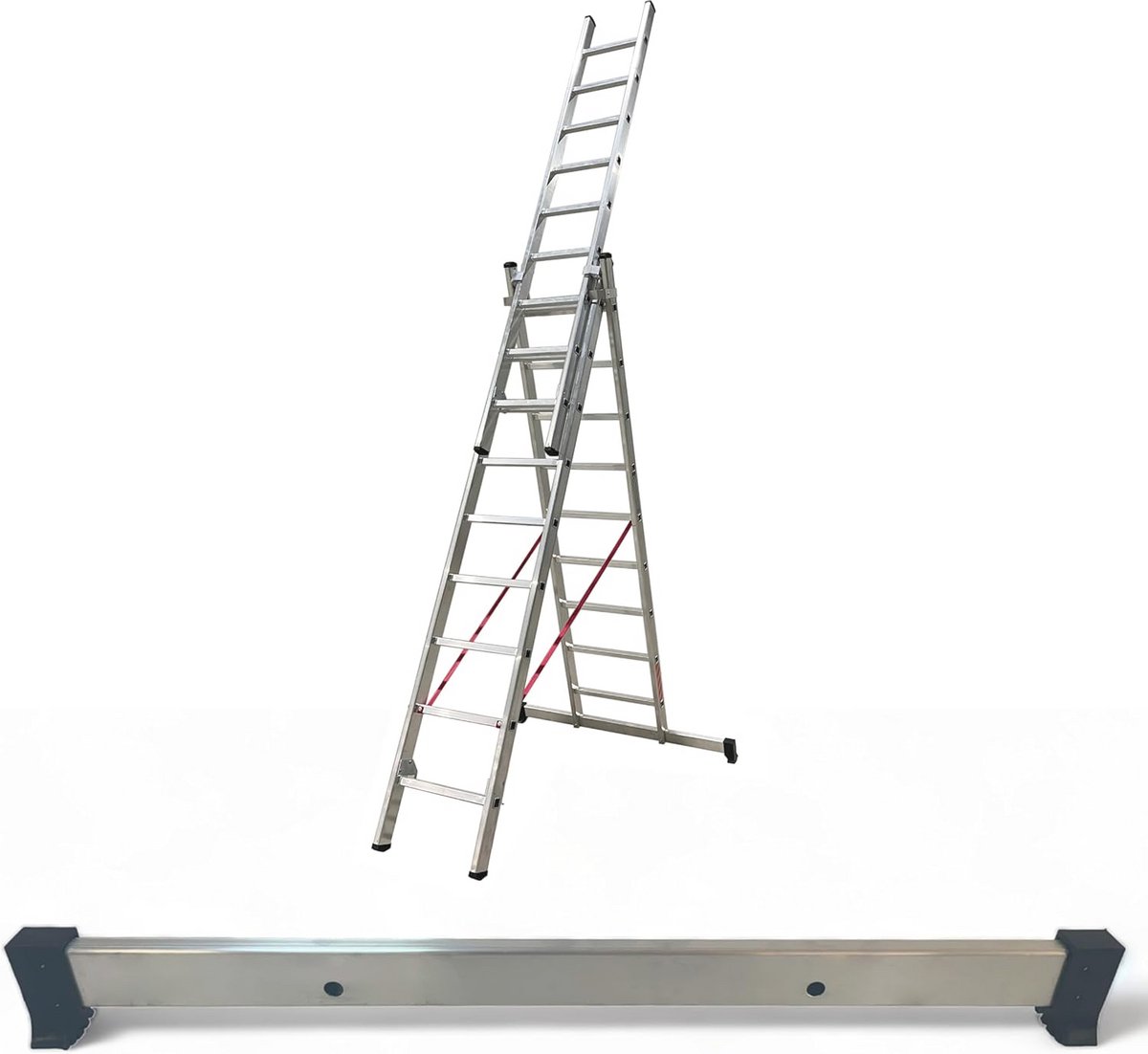 Stabilisatorvoet voor Industriële en Doe-Het-Zelf Ladders - Geschikt voor 1, 2 en 3 Delige Ladders tot 3,0m - Duurzaam Aluminium met Eenvoudige Installatie