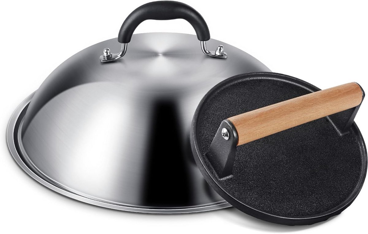 Commerciële Kwaliteit 30 cm Bakplaat Accessoires met Ronde Smeltkoepel en Gietijzeren Grill