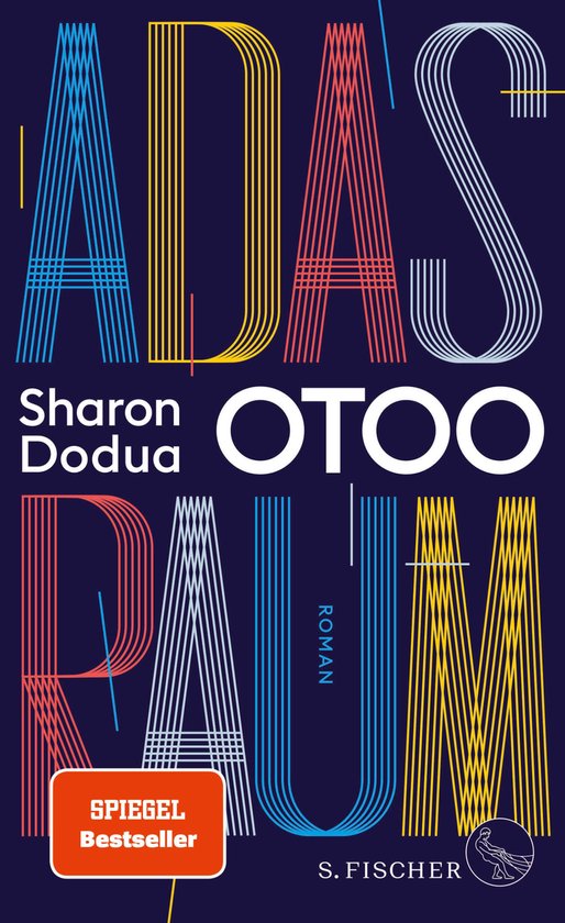 Boekomslag met de titel 'Adas Raum' in felle, gestreepte letters op een donkerblauwe achtergrond. "SPIEGEL Bestseller" in een oranje kader.
