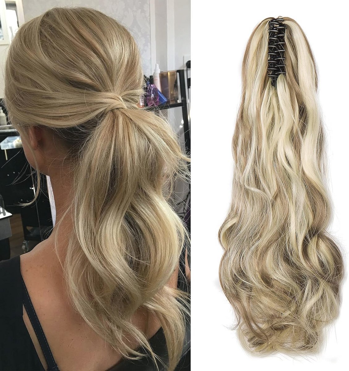 Clip-in Paardenstaart Haar Extensions - Lang Golvend Krullend Kunsthaar in Ombre Tint