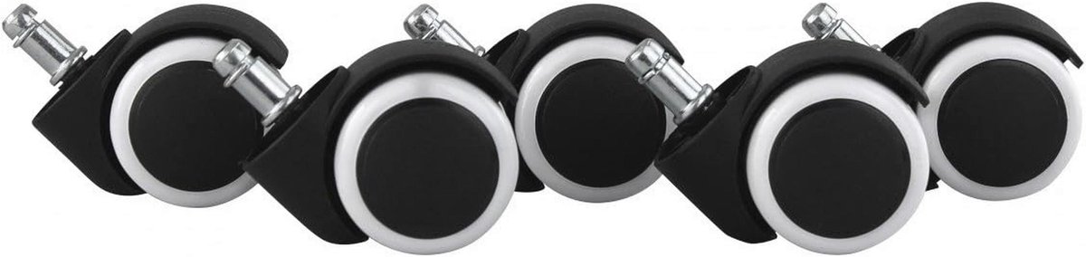 Set van 5 geremde bureaustoelwielen voor harde vloeren - 11mm pin, 50mm diameter