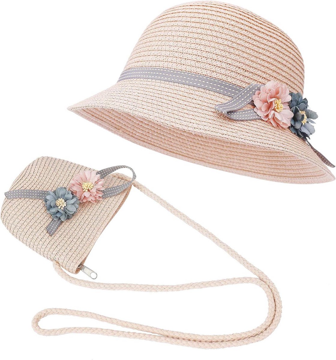 Zomer Strohoed en Tas Set voor Meisjes - Roze - Ideaal voor Outdoor Activiteiten