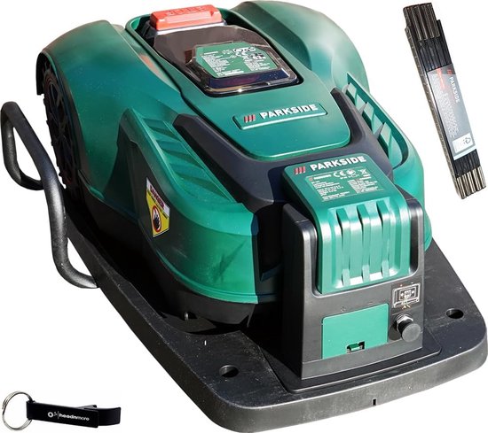 Parkside 20 V Robotmaaier PAMR 500 Bundel - Robotgrasmaaier voor tuinen tot 500 m² met borstelloze motor, automatische terugkeer naar oplaadstation, PIN-code diefstalbeveiliging, 3 maaistanden, regen- en hellingssensor + Meetlint en Sleutelhanger van Parkside — afbeelding 5