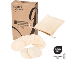 Nature's Groove® Herbruikbare Bamboe Wattenschijfjes - 10 Stuks - incl Waszakje - 10x Dagelijks én Scrub Pads - Katoen & Bamboe - Reusable Make-Up Pads - 8 cm