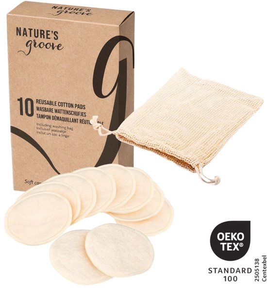 Nature's Groove® Herbruikbare Bamboe Wattenschijfjes - 10 Stuks - incl Waszakje - 10x Dagelijks én Scrub Pads - Katoen & Bamboe - Reusable Make-Up Pads - 8 cm