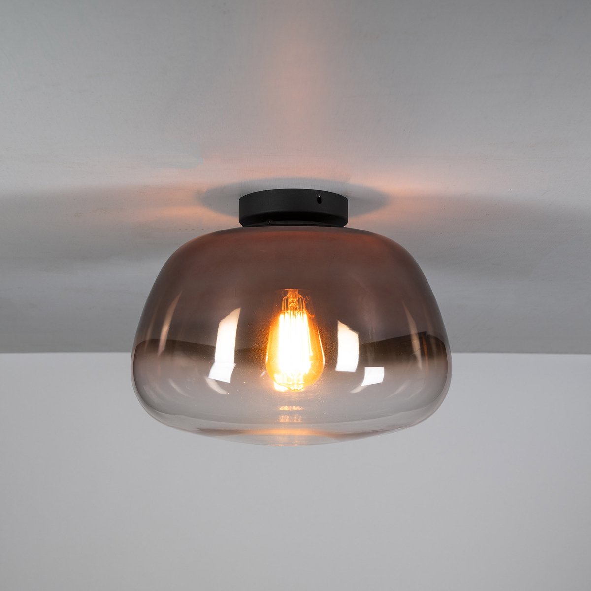 PS-Collection Plafondlamp Pulse Shaded - Koper Glas & Zwart Metaal - plafonniere, plafond